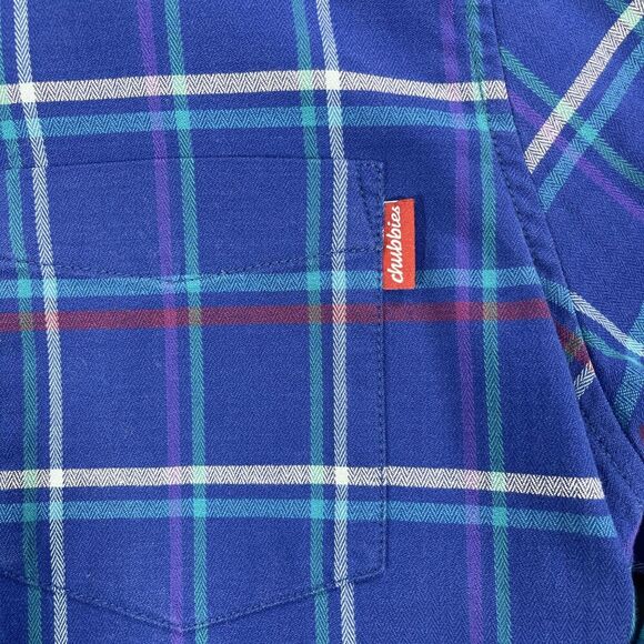 Chubbies Mens Medium Blue Plaid‎ Button Down Long Sleeve Shirt - Picture 4 of 7